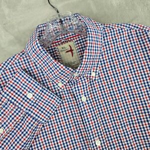 Relwen Button Down Shirt Mens XL Red Blue Gingham Plaid Long Sleeve Cotton